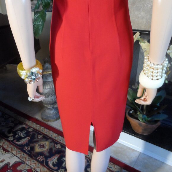 Bergdorf Goodman Scarlet Red Virgin Wool Crepe Sheath Dress Size 2 - Picture 11 of 16